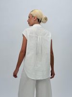 Cămașă din bumbac cu broderie bej - imagine 4