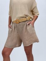 Pantalon scurt din in cu curea - imagine 14