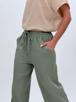 Pantalon din in cu șnur în talie - imagine 14