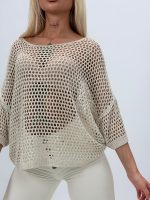 Bluză din tricot perforat cu adaos de in - imagine 3