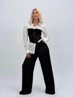 Pantalon oversized din satin cu ștrasuri - imagine 2