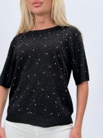 Bluză din tricot cu mânecă scurtă și ștrasuri - imagine 7