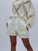 Pantalon scurt din in cu broderie - imagine 3