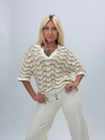 Bluză din tricot cu guler tip polo și lurex