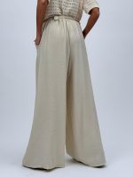 Pantalon larg cu pense și cordon în talie - imagine 14