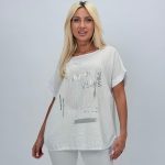 Bluză din in cu scris argintiu