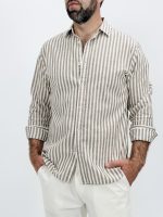 Cămașă din in cu dungi late