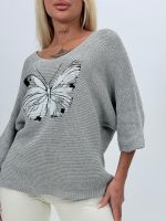 Bluză din tricot raglan și imprimeu fluture - imagine 6