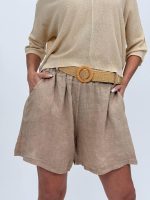 Pantalon scurt din in cu curea - imagine 15