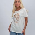 Tricou din bumbac cu floare brodată