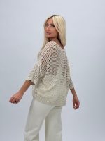 Bluză din tricot perforat cu adaos de in - imagine 4