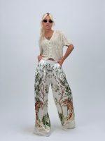 Pantalon oversized din satin cu imprimeu - imagine 7