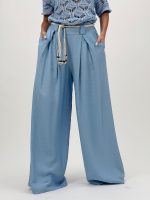 Pantalon larg cu pense și cordon în talie - imagine 9