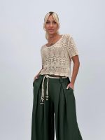 Pantalon larg cu pense și cordon în talie - imagine 22