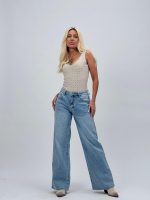 Jeans | Blug drept albastru cu model stea la buzunar - imagine 2