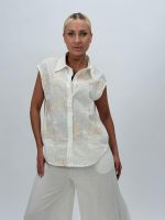 Cămașă din bumbac cu broderie bej - imagine 2