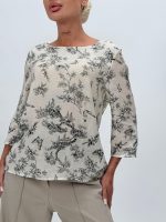 Bluză din bumbac cu imprimeu gri - imagine 3