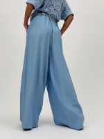 Pantalon larg cu pense și cordon în talie - imagine 10