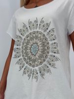 Tricou din bumbac cu model pene - imagine 3