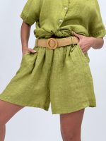 Pantalon scurt din in cu curea - imagine 7