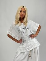 Bluză din in cu model croșetat la mâneci - imagine 2