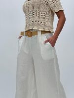 Pantalon din in cu curea - imagine 3