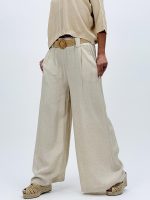 Pantalon din in cu curea - imagine 7