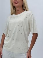 Bluză din tricot cu mânecă scurtă și ștrasuri - imagine 3