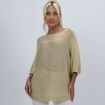 Bluză din tricot cu lurex și broșă