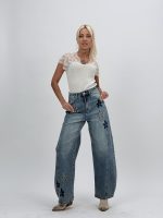 Jeans | Blug baggy cu flori aplicate
