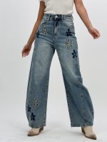 Jeans | Blug baggy cu flori aplicate - imagine 2
