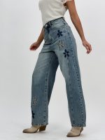 Jeans | Blug baggy cu flori aplicate - imagine 3