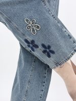 Jeans | Blug baggy cu flori aplicate - imagine 6
