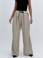 Pantalon office wide leg cu pense și curea - imagine 14