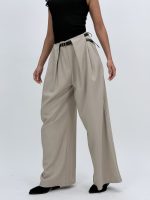 Pantalon office wide leg cu pense și curea - imagine 15