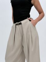 Pantalon office wide leg cu pense și curea - imagine 17