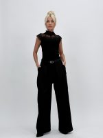 Pantalon office wide leg cu pense și curea - imagine 8