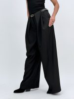 Pantalon office wide leg cu pense și curea - imagine 12