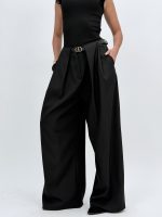 Pantalon office wide leg cu pense și curea - imagine 11