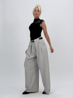 Pantalon office wide leg cu pense și curea - imagine 2