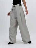 Pantalon office wide leg cu pense și curea - imagine 3