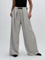 Pantalon office wide leg cu pense și curea - imagine 4