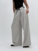Pantalon office wide leg cu pense și curea - imagine 5