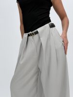 Pantalon office wide leg cu pense și curea - imagine 6