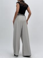 Pantalon office wide leg cu pense și curea - imagine 7