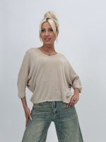 Bluză din tricot cu lurex și decolteu în V