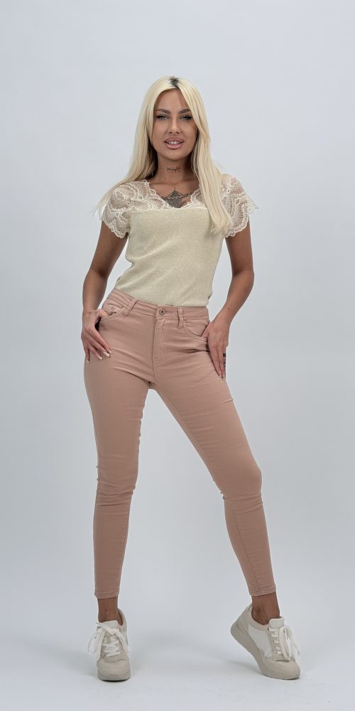 Pantalon slim fit color cu push-up