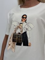 Tricou din bumbac cu imprimeu și geantă - imagine 2