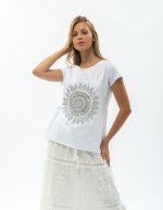 Tricou din bumbac cu model pene