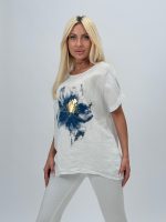 Bluză din in cu imprimeu floare - imagine 2